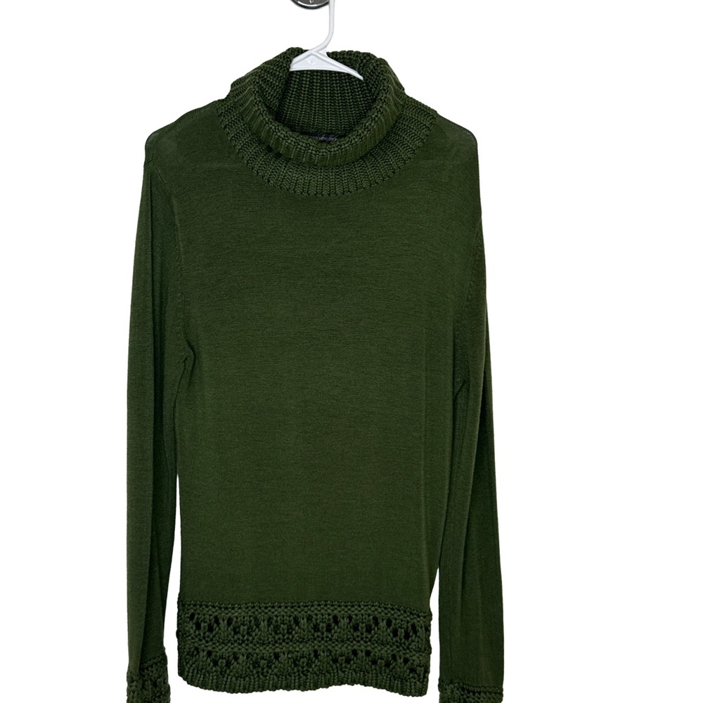 DESIGNER ORIGINALS Women’s Green Knit Accents Turtleneck Pullover Sweater  XL